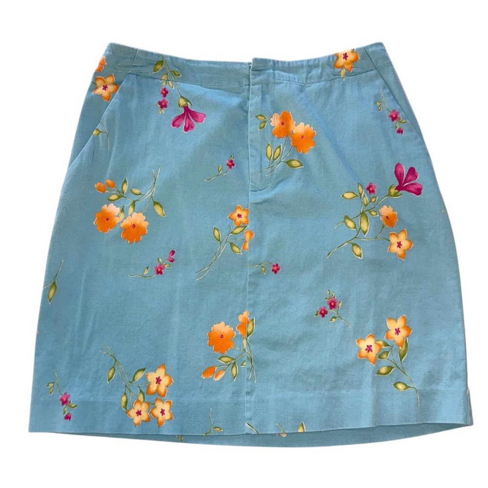 Kate Hill Women’s Skirt Cotton-Blend Blue Floral Mini Size 2 Petite - Picture 4 of 6